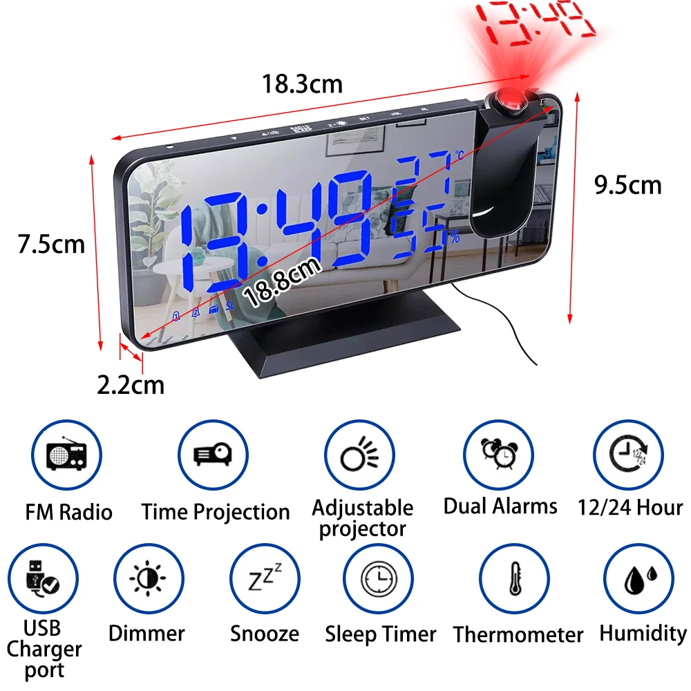 LED Digital Projection Alarm Clock Electronic Alarm Clock with Projection