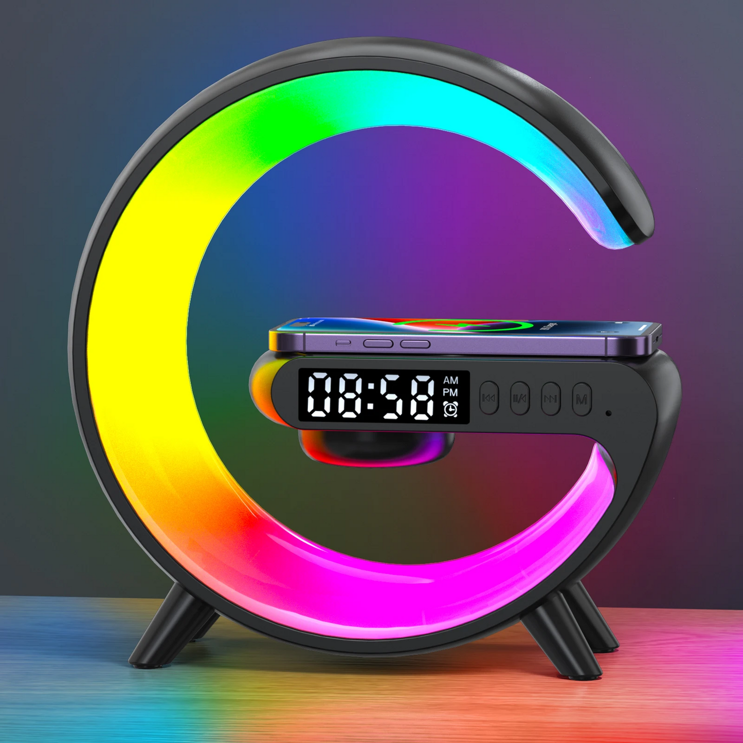 G Smart RGB Lamps Wireless Charger 15W Alarm Clock Bluetooth Speaker Music light For iPhone 15 14 13 12 Samsung