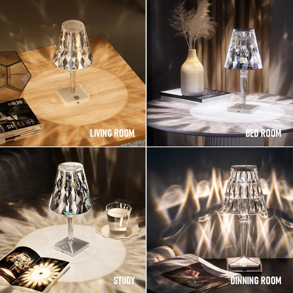 LED Diamond Crystal Projection Night Lights USB Charging Touch Control Restaurant Bar Decoration Desk Light Bedside Night Lamp